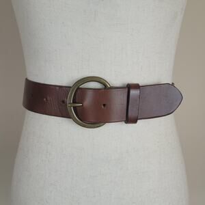 Vintage GAP Belt Womens Small Brown Leather Round Brass Buckle Classic 90s Y2K